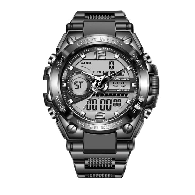 Mens LIGE Digital Military Watch 50m Waterproof Wristwatch LED