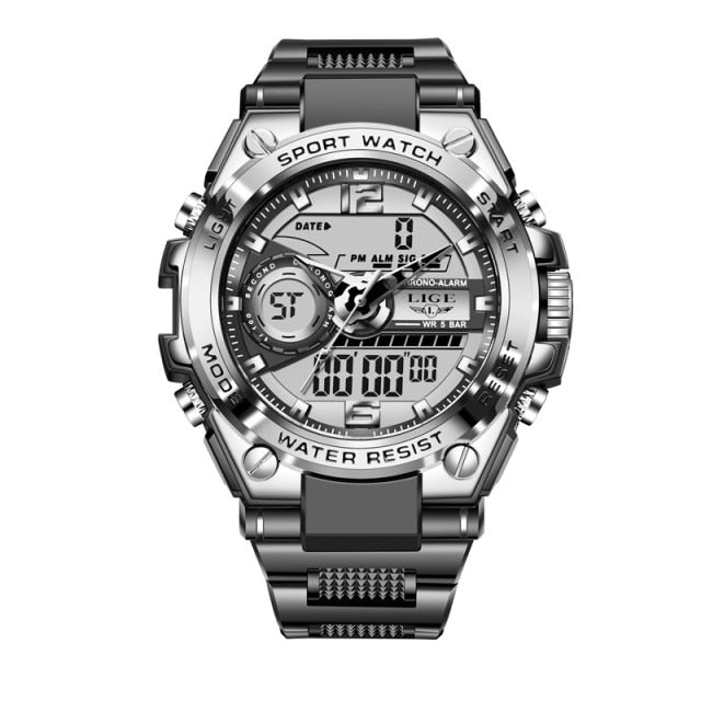 Mens LIGE Digital Military Watch 50m Waterproof Wristwatch LED