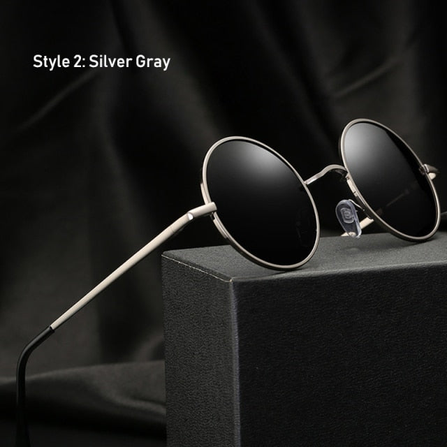 Retro Vintage Round Polarized Sunglasses Men Brand Designer Sun Glasses Women Alloy Metal Frame Black Lens Eyewear Driving UV400