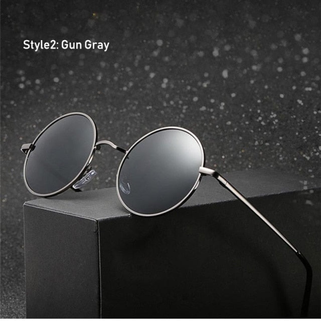 Retro Vintage Round Polarized Sunglasses Men Brand Designer Sun Glasses Women Alloy Metal Frame Black Lens Eyewear Driving UV400