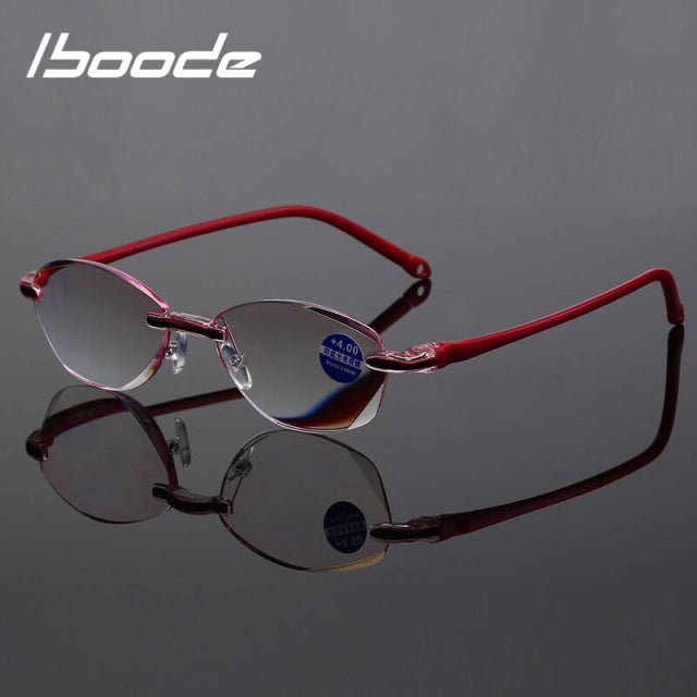 iboode Diopter +1.0 +1.5 +2.0 +2.5 +3.5 +4.0 Frameless Anti-blue Light Reading Glasses Women Ladies Presbyopia Eyewear Frames