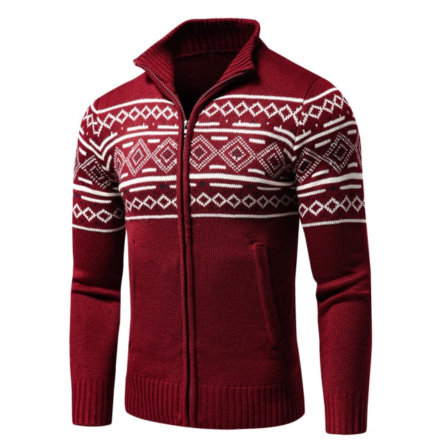 Men 2021 Autumn New Casual Jacquard Half Zip Polo Sweater Cardigan Jacket Men Winter Long Sleeve Mock Neck Sweater Pullover Men