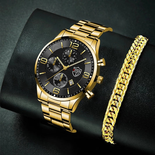 Mens Business Stainless Steel Quartz Wrist Watch