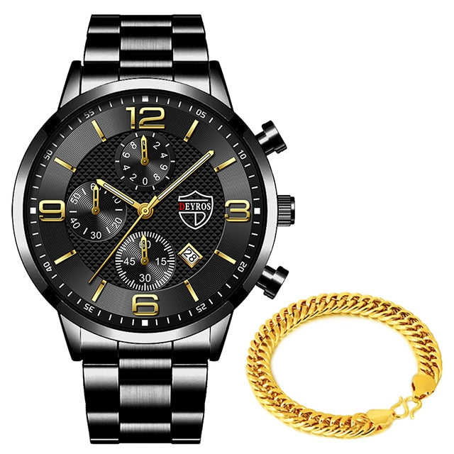 Mens Business Stainless Steel Quartz Wrist Watch