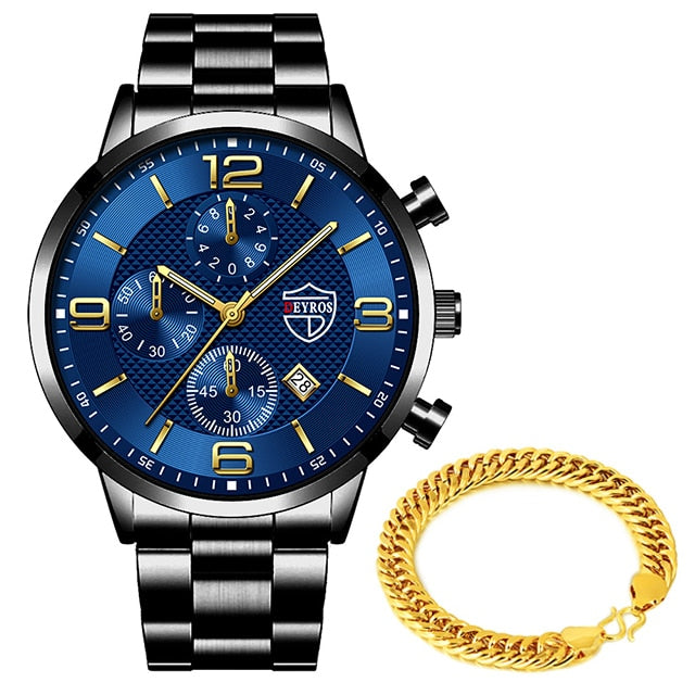 Mens Business Stainless Steel Quartz Wrist Watch