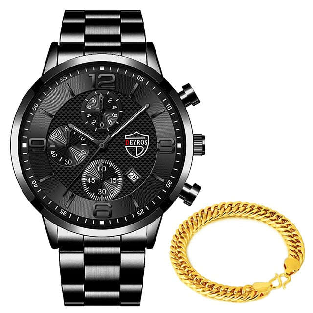 Mens Business Stainless Steel Quartz Wrist Watch