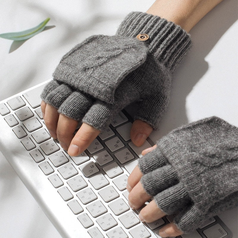 Wool Knitted Fingerless Flip Gloves