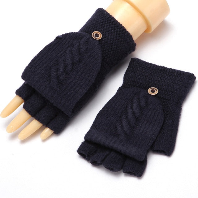 Wool Knitted Fingerless Flip Gloves