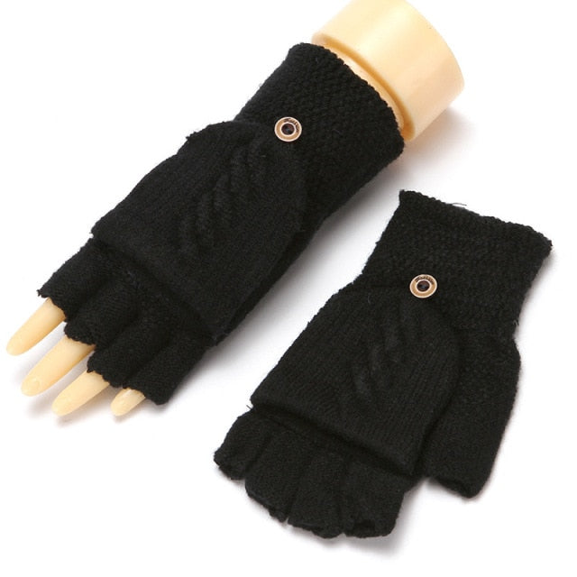 Wool Knitted Fingerless Flip Gloves