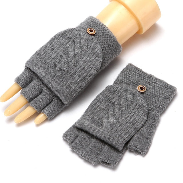 Wool Knitted Fingerless Flip Gloves