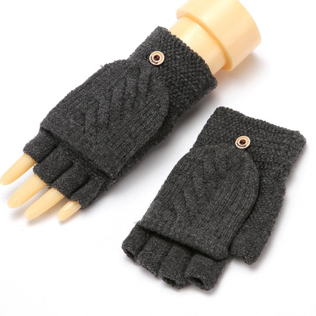 Wool Knitted Fingerless Flip Gloves