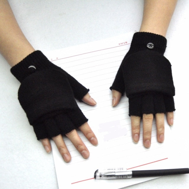 Wool Knitted Fingerless Flip Gloves