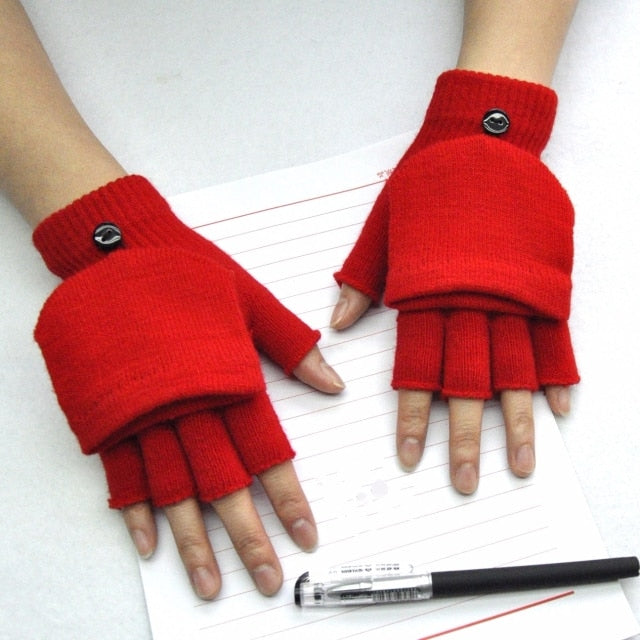 Wool Knitted Fingerless Flip Gloves