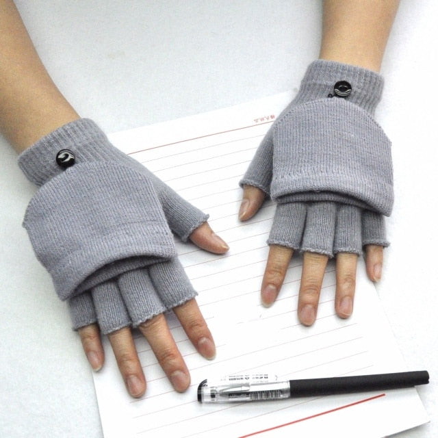 Wool Knitted Fingerless Flip Gloves