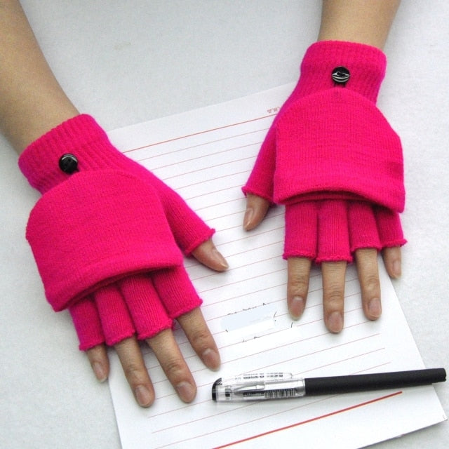 Wool Knitted Fingerless Flip Gloves