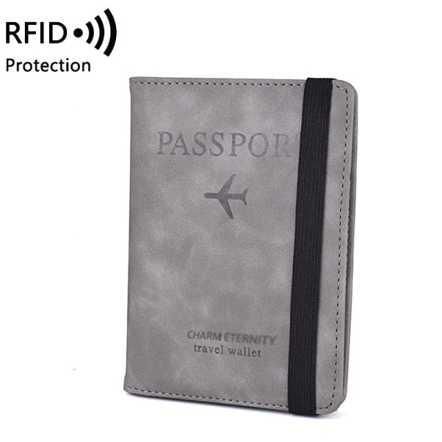 Elastic Band Leather Passport RFID Blocking Wallet