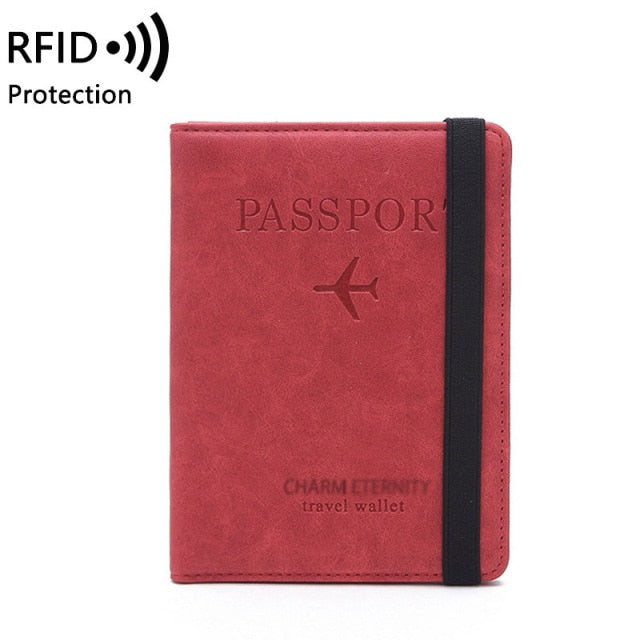 Elastic Band Leather Passport RFID Blocking Wallet