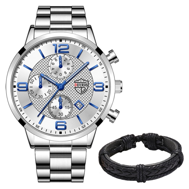 Mens Business Stainless Steel Quartz Wrist Watch