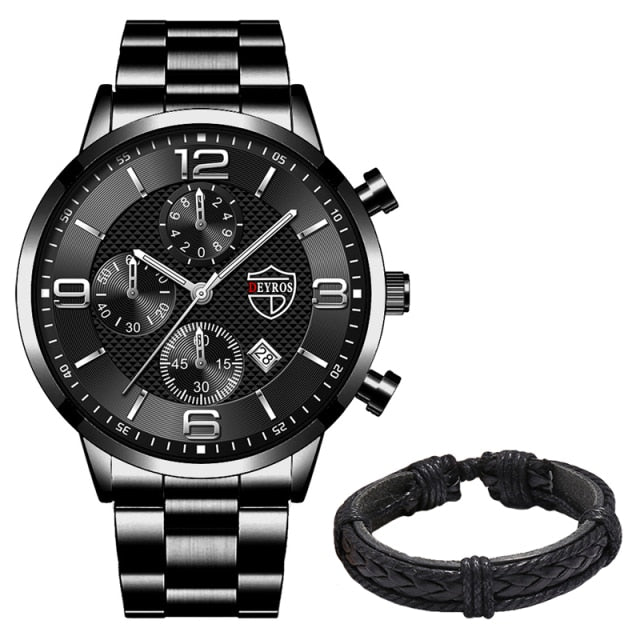 Mens Business Stainless Steel Quartz Wrist Watch