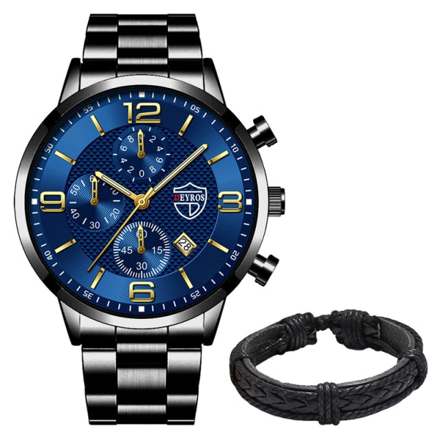 Mens Business Stainless Steel Quartz Wrist Watch