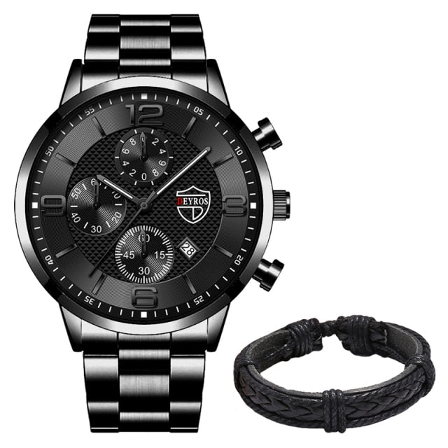 Mens Business Stainless Steel Quartz Wrist Watch