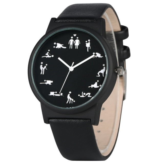 Men Watch/Bracelet Set Black Quartz Leather Strap