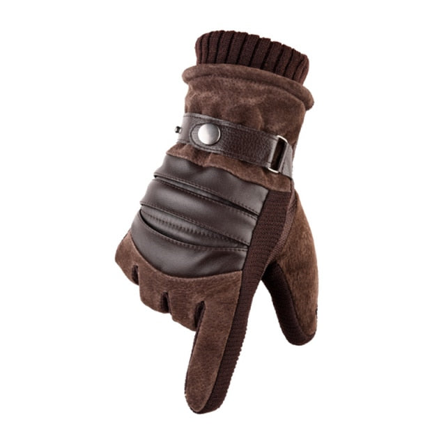 Genuine Leather Winter Men's Gloves Touch-Screen Friendly