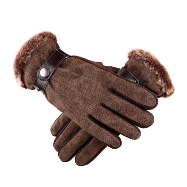 Genuine Leather Winter Men's Gloves Touch-Screen Friendly