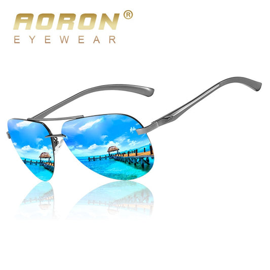 AORON Men Polarized Sunglasses Men Brand Design Sun Glasses  Aluminum Leg Mirror Lens Sunglasses for Men/women