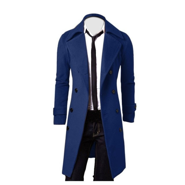 Mens Double-Breasted Long Trench Coat