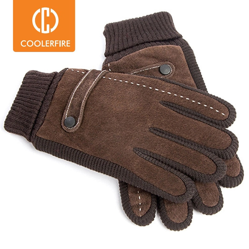 Genuine Leather Winter Men's Gloves Touch-Screen Friendly