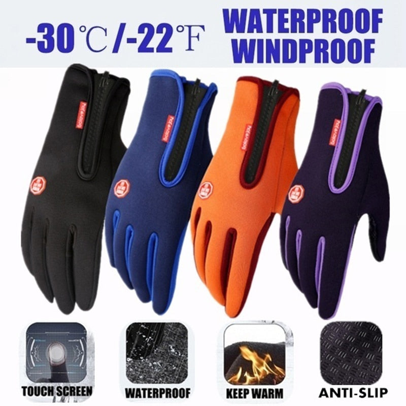 Mens Touch-Screen Friendly,Waterproof,Windproof, Zippered Gloves