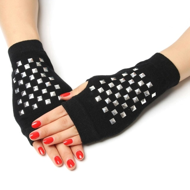 Black Short Fingerless Wool Knit Gloves for Women and Men