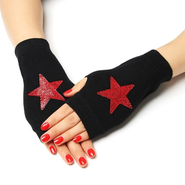 Black Short Fingerless Wool Knit Gloves for Women and Men