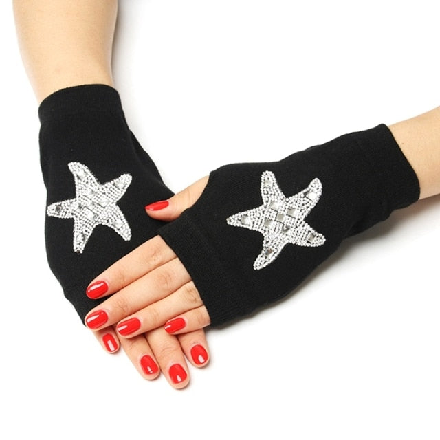 Black Short Fingerless Wool Knit Gloves for Women and Men