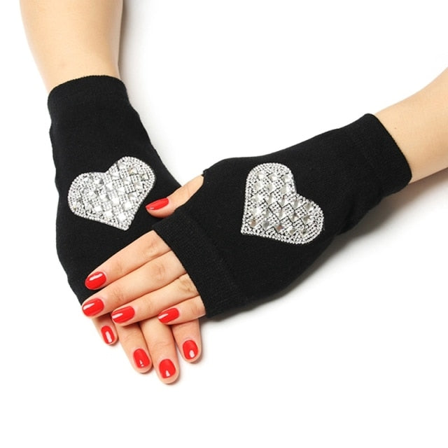 Black Short Fingerless Wool Knit Gloves for Women and Men