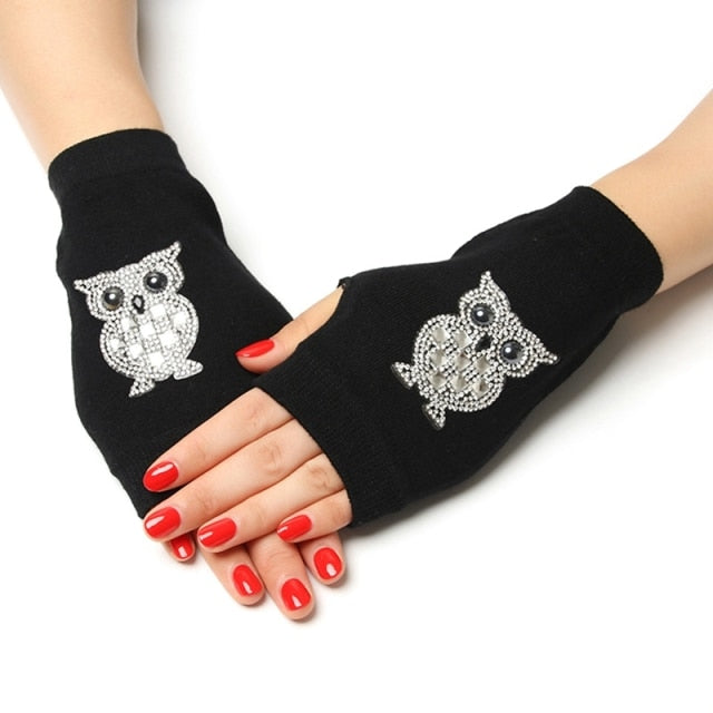 Black Short Fingerless Wool Knit Gloves for Women and Men