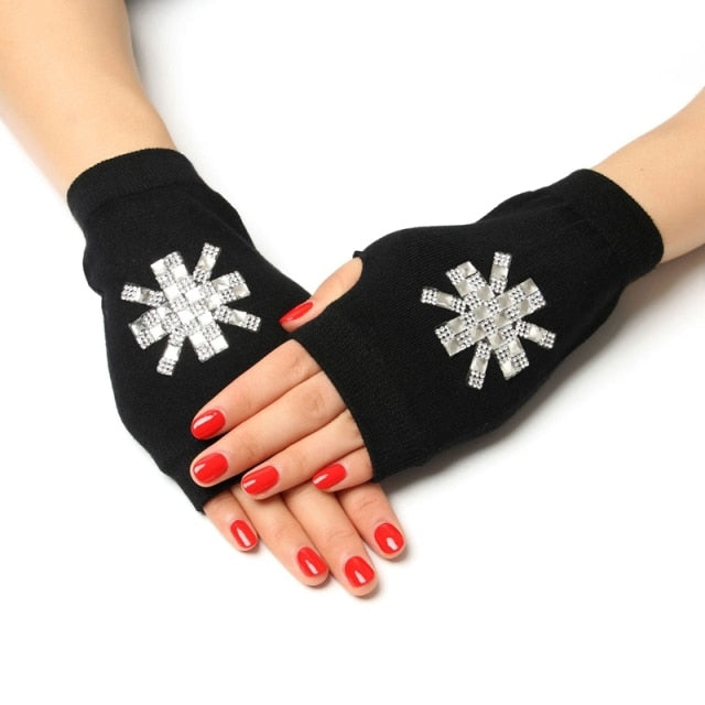 Black Short Fingerless Wool Knit Gloves for Women and Men