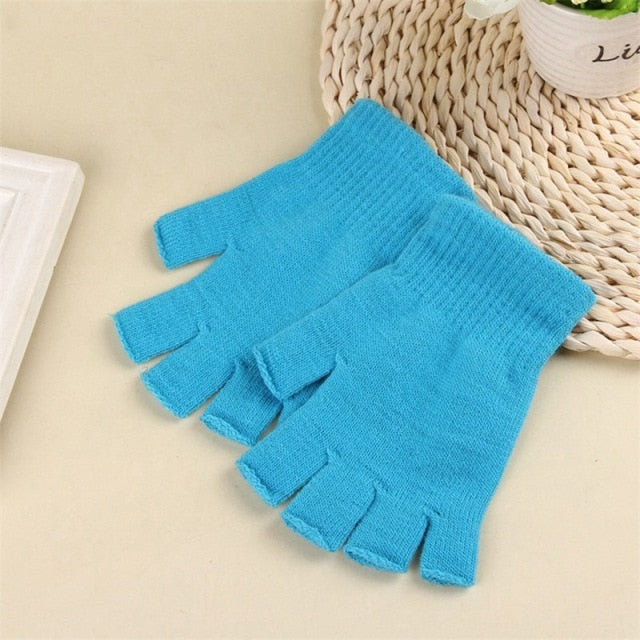 Black Short Fingerless Wool Knit Gloves for Women and Men