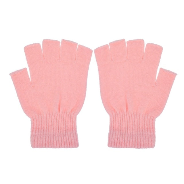 Black Short Fingerless Wool Knit Gloves for Women and Men