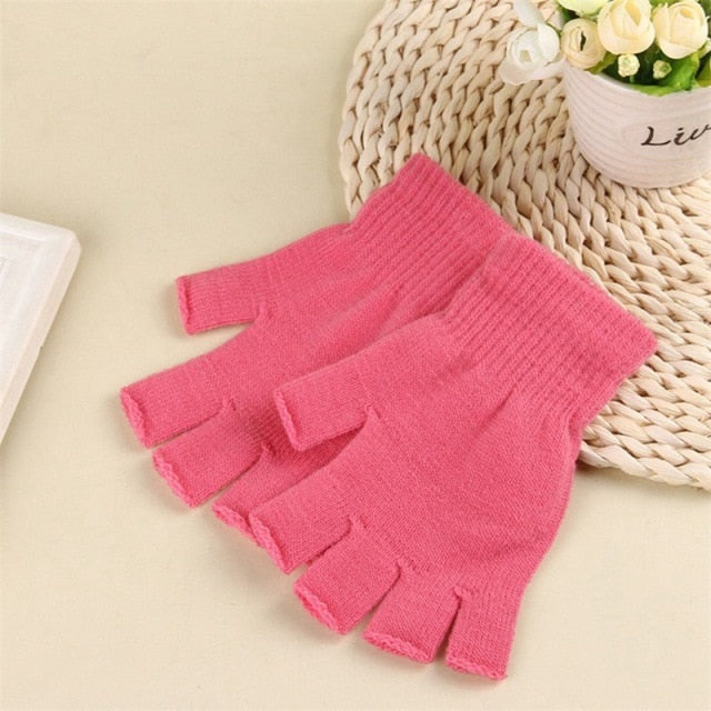 Black Short Fingerless Wool Knit Gloves for Women and Men