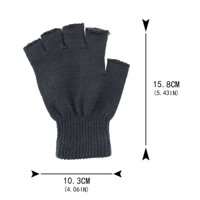 Black Short Fingerless Wool Knit Gloves for Women and Men