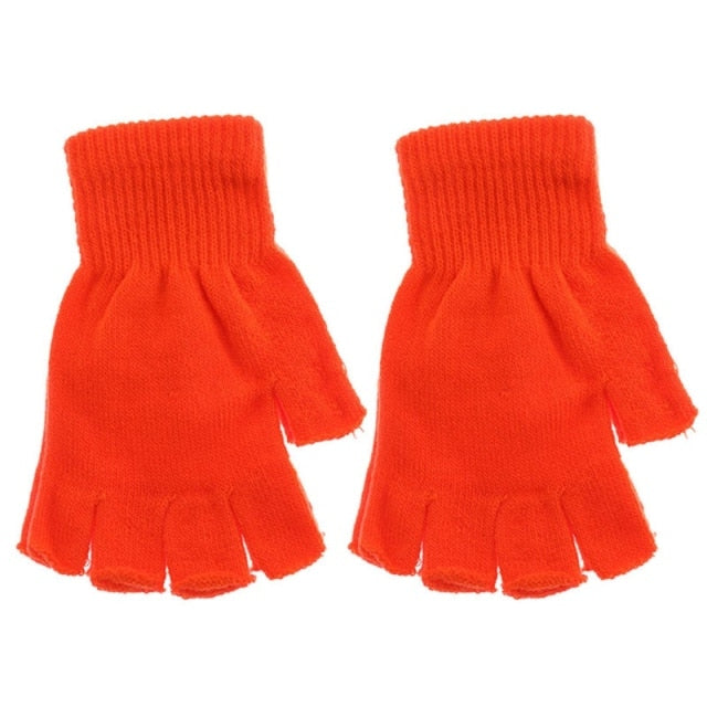 Black Short Fingerless Wool Knit Gloves for Women and Men