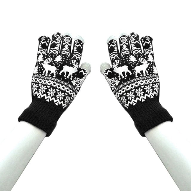 Black Short Fingerless Wool Knit Gloves for Women and Men