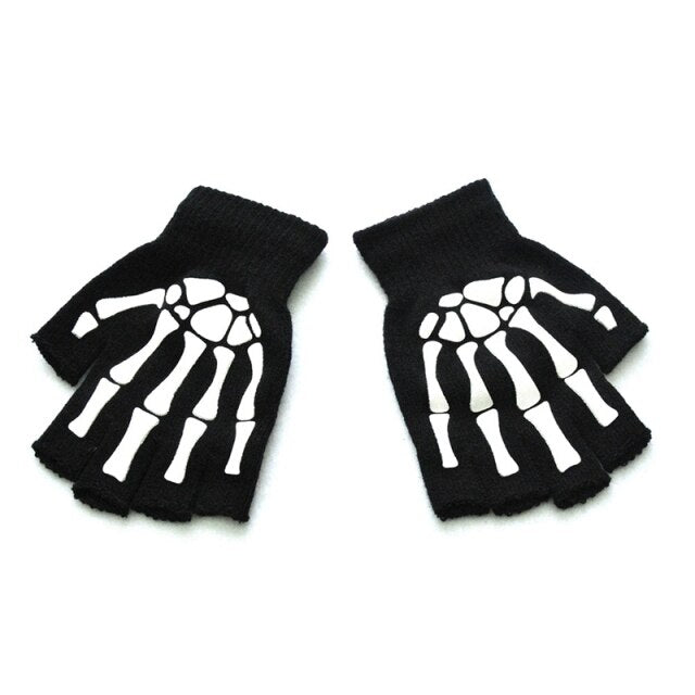 Black Short Fingerless Wool Knit Gloves for Women and Men