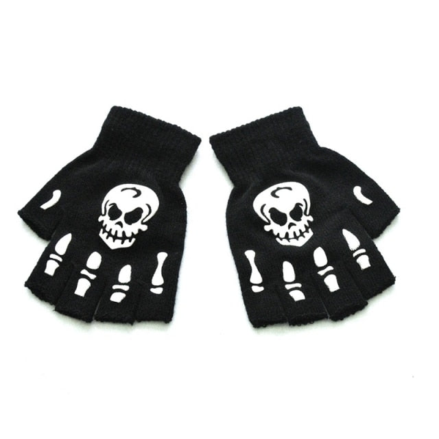 Black Short Fingerless Wool Knit Gloves for Women and Men