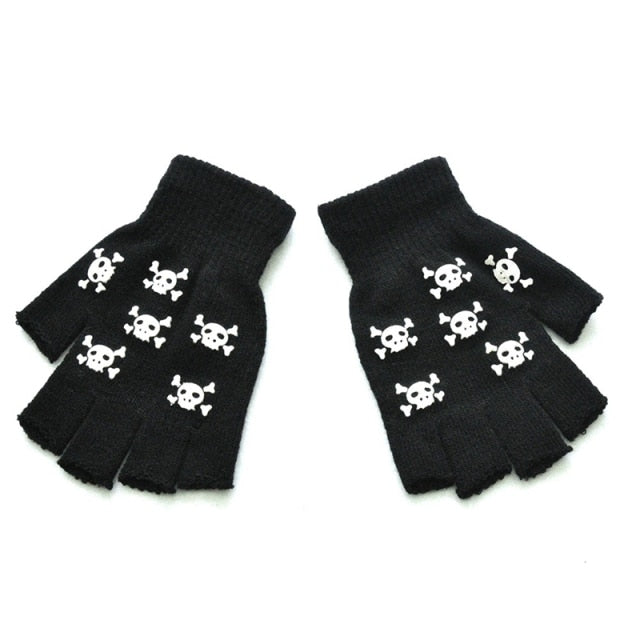 Black Short Fingerless Wool Knit Gloves for Women and Men