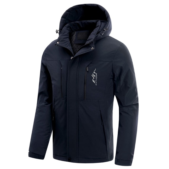 Mens Casual Hooded Jacket, Waterproof Thick Cotton