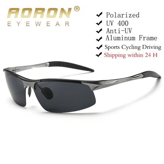 AORON Driving Polarized Sunglasses Men Aluminum Magnesium Frame Sport Sun Glasses Driver Retro Goggles Sunglass UV400 Anti-Glare